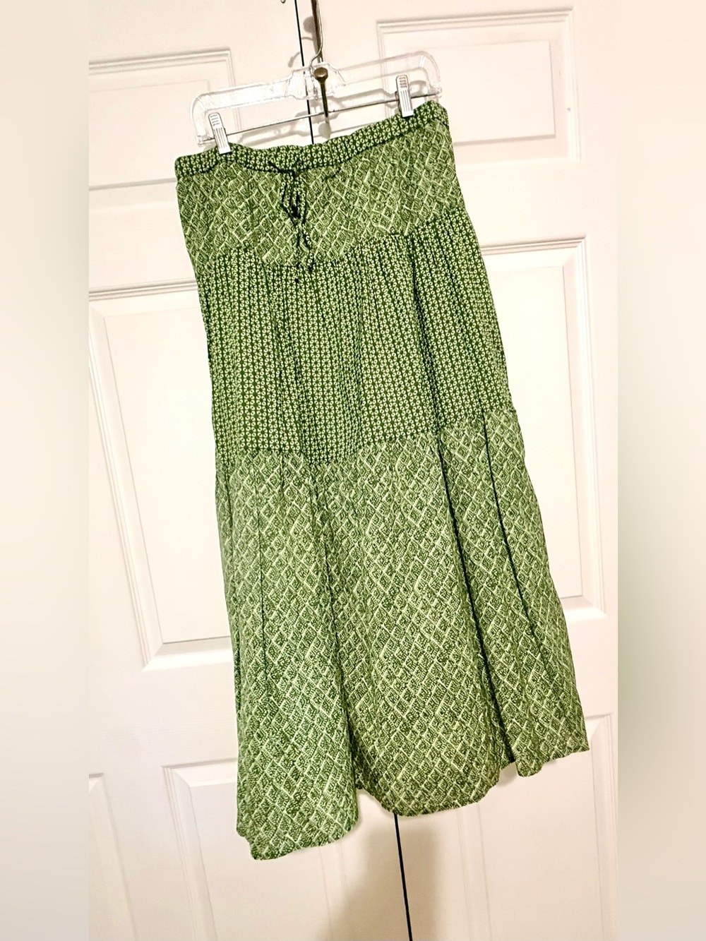 J. Jill Olive Green Printed Tiered Maxi Skirt